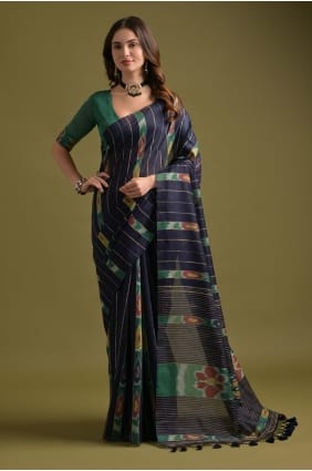 Cotton Saree with Weaving in Navy blue SR29289