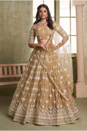Beige Net Embroidered Lehenga Choli with Dupatta LC8688