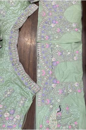 Green Sequins Net Lehenga Choli LC9083