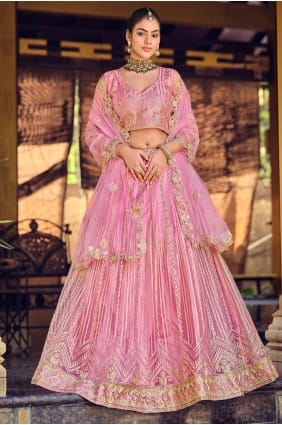 Net Pink Lehenga Choli in Embroidered LC8820