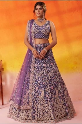 Purple Net Embroidered Lehenga Choli with Dupatta LC8855