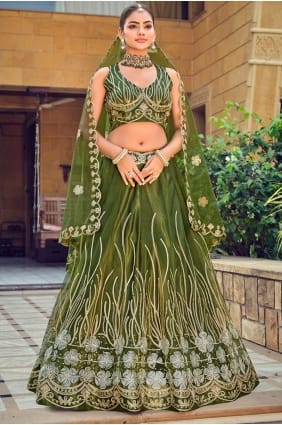 Mahendi Net Embroidered Lehenga Choli with Dupatta LC8819