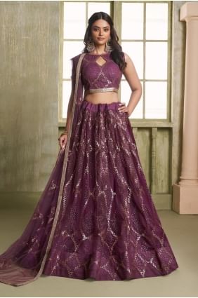 Wine Printed Net Lehenga Choli with Dupatta LC8684