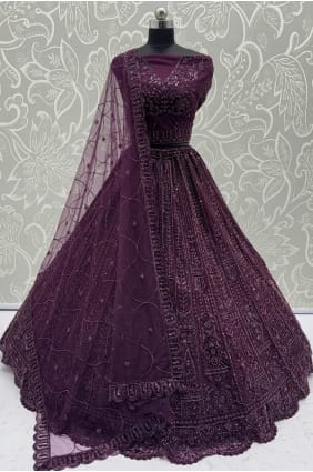 Stone with moti Net Lehenga Choli in Purple LC8712