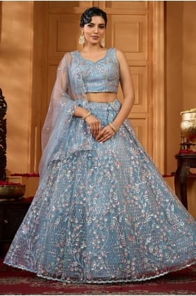 Grey Lehenga Choli in Thread Net LC8773