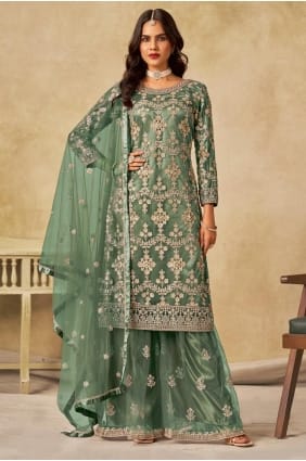 Embroidered Net Pista Palazzo Suit with Dupatta PZ4223
