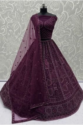 Purple Lehenga Choli with Sequins Net LC8567