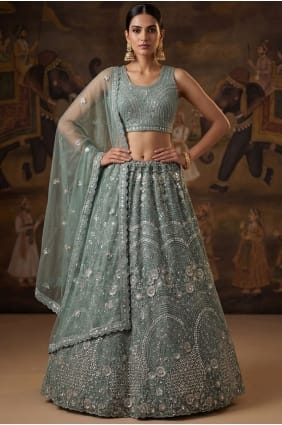 Net Thread Green Wedding Lehenga Choli with Dupatta LC8932