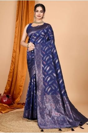 Nevy blue Silk Saree with Weaving SR28341