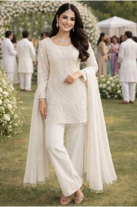 Georgette Off white Salwar Kameez in Embroidered SK15761
