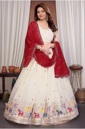 Off white Lehenga Choli in Embroidered Georgette LC9066
