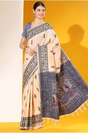 Raw silk Saree with Weaving in Off white SR29283