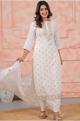 Off white Salwar Kameez in Embroidered Viscose SK155672