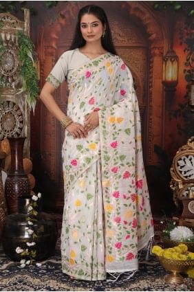 Weaving Saree in Off white Linen SR28990