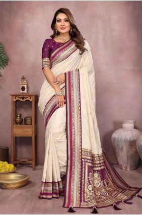 Weaving Saree in Off white Handloom silk SR29749