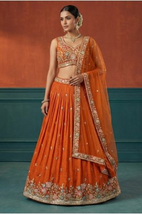 Lehenga Choli in Orange Georgette with Embroidered LC9199
