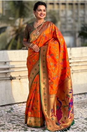 Orange Saree in Weaving Soft  SR28288