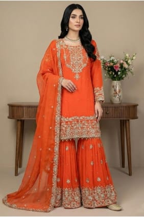 Orange Sharara Suit with Thread Faux georgette SS1342