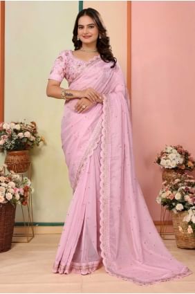 Pink Embroidered Organza Saree SR28688
