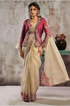 Hand Organza Saree in Golden SR29790