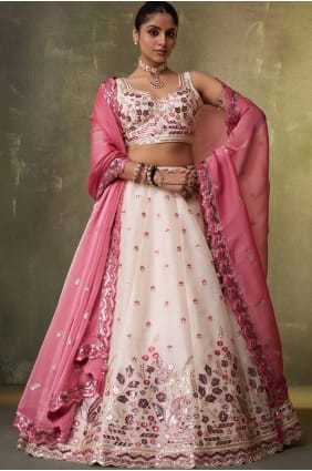 Organza Lehenga Choli with Embroidered in Cream LC8863