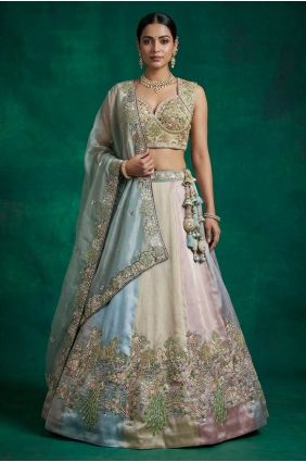 Embroidered Lehenga Choli in Multicolor Organza LC9154