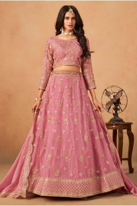 Organza Lehenga Choli in Pink with Embroidered LC8720