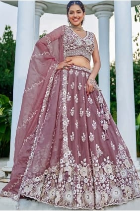 Organza Lehenga Choli in Lavender with Embroidered LC8725