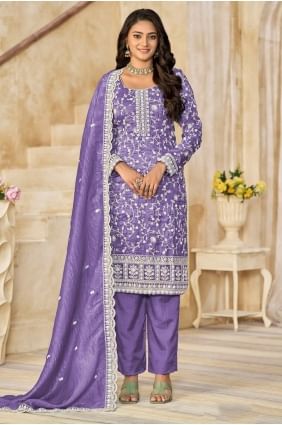 Lavender Salwar Kameez in Organza with Embroidered SK155728