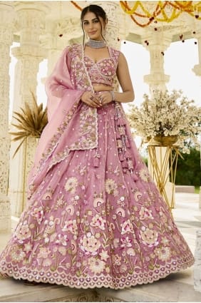 Pink Lehenga Choli in Organza with Embroidered LC8754