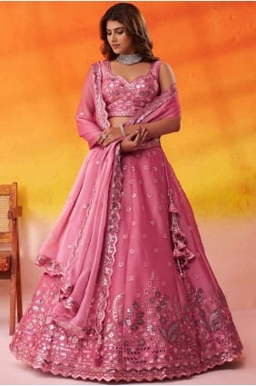 Pink Lehenga Choli in Organza with Embroidered LC8866