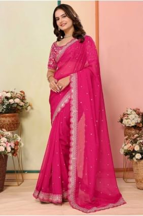 Pink Saree in Embroidered Organza SR28690