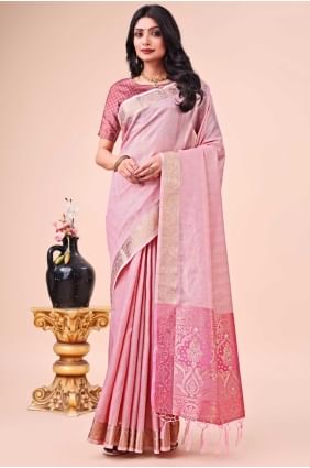 Organza Pink Saree in Weaving SR28450