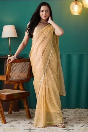 Organza Saree with Printed in Yellow SR28723