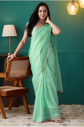 Green Saree with Printed Organza SR28724