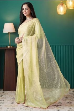 Olive Saree with Printed Organza SR28721
