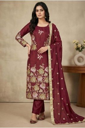 Salwar Kameez in Maroon Organza with Sequins SK15664