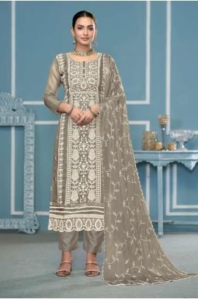 Organza Straight Pant Suit with Embroidered SK155332