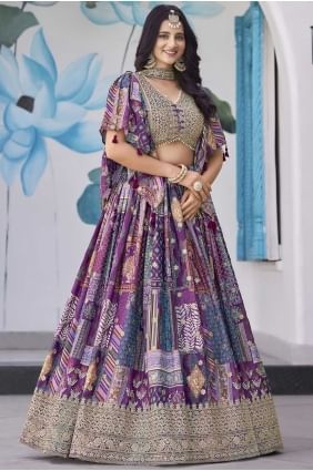Purple Chinon chiffon Lehenga Choli with Digital print LC8551