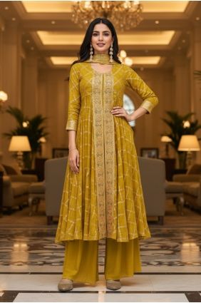 Embroidered Jacquard Mustard Palazzo Suit with Dupatta PZ4479