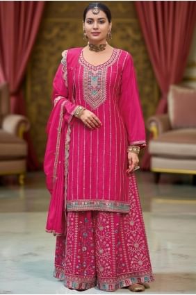Weaving Chiffon Pink Palazzo Suit with Dupatta PZ4203