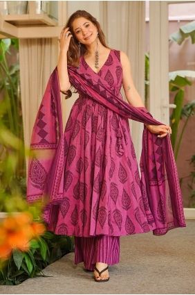 Pink Palazzo Suit in Muslin with Printed PZ4450