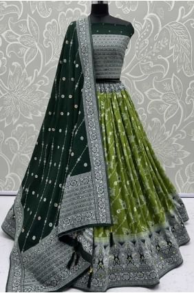 Parrot Green Georgette Embroidered Lehenga Choli with Dupatta LC8667