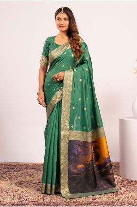 Parrot green Banarasi silk Saree with Resham,zari SR29779
