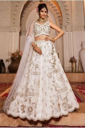 Party Lehenga Choli in Off white  Tissue with Embroidered LC8353