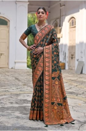 Zari Saree in Green Pashmina SR29665