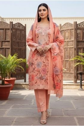 Peach Cotton Salwar Kameez with Printed SK159118