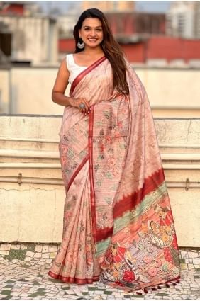 Peach Saree in Digital print Silk SR28425
