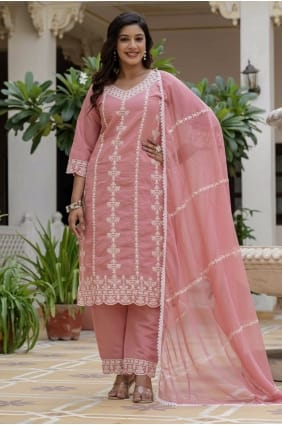 Peach Salwar Kameez in Silk with Embroidered SK155843