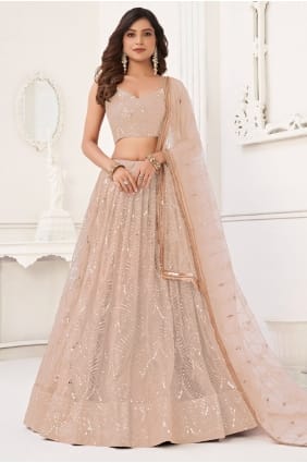 Lehenga Choli in Peach Net with Thread LC8917